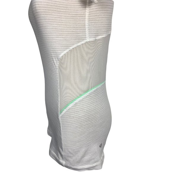 Lululemon Athletica Workout Mesh Shirt Short Sleeve Womens 4 White Green Striped - Picture 2 of 9